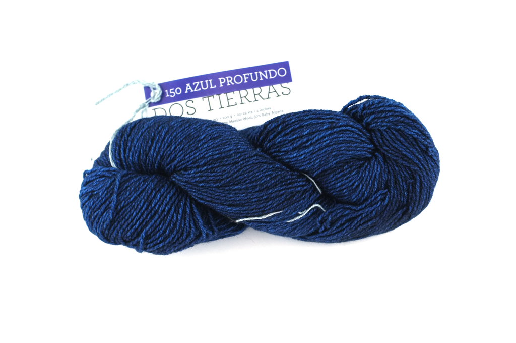 Malabrigo Dos Tierras in color Azul Profundo, DK Weight Alpaca and Merino Wool Knitting Yarn, deep blues, #150