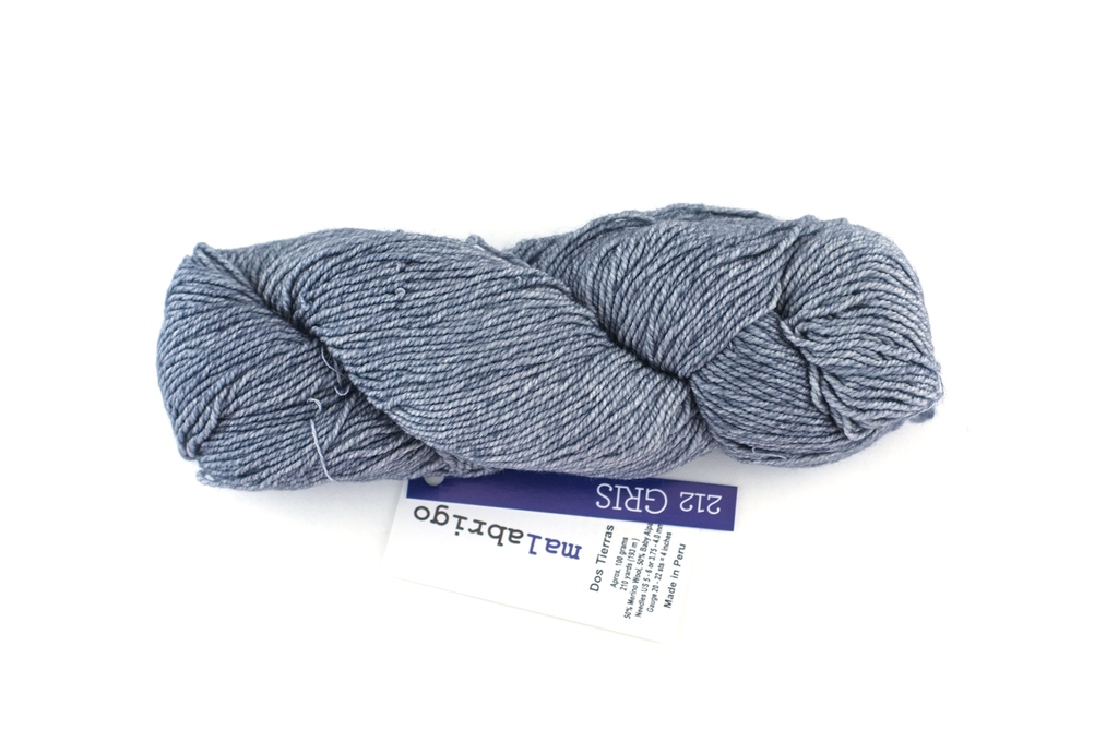 Malabrigo Dos Tierras in color Gris, DK Weight Alpaca and Merino Wool Knitting Yarn, medium true gray, #212