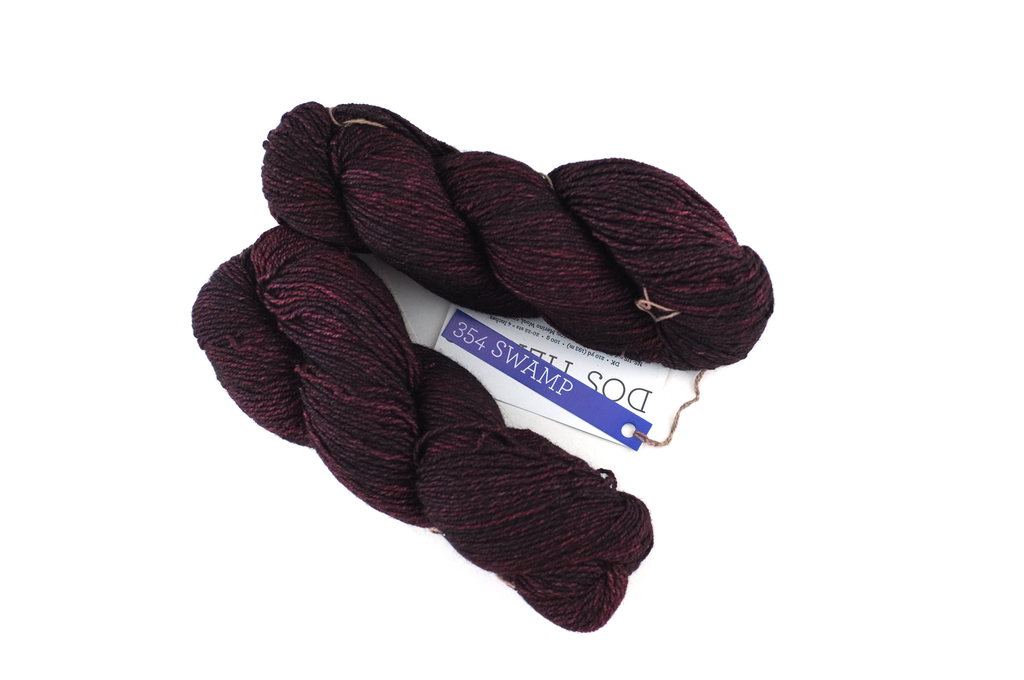 Malabrigo Dos Tierras in color Swamp, DK Weight Alpaca and Merino Wool Knitting Yarn, dark red, #354