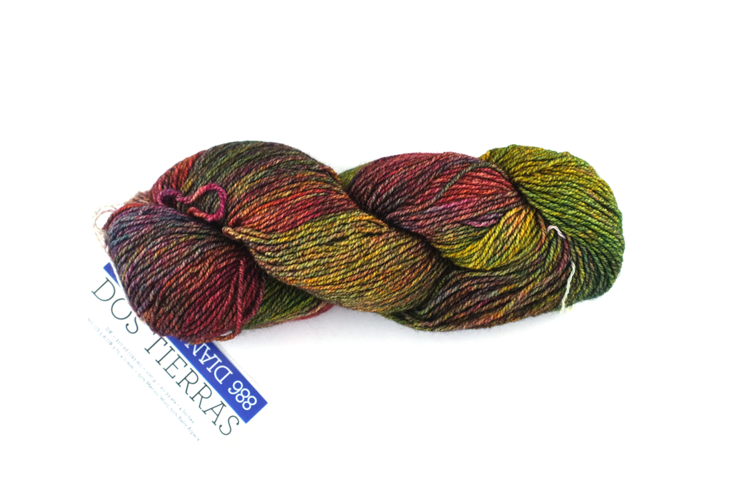 Malabrigo Dos Tierras in color Diana, DK Weight Alpaca and Merino Wool Knitting Yarn, greens, reds, etc., #886