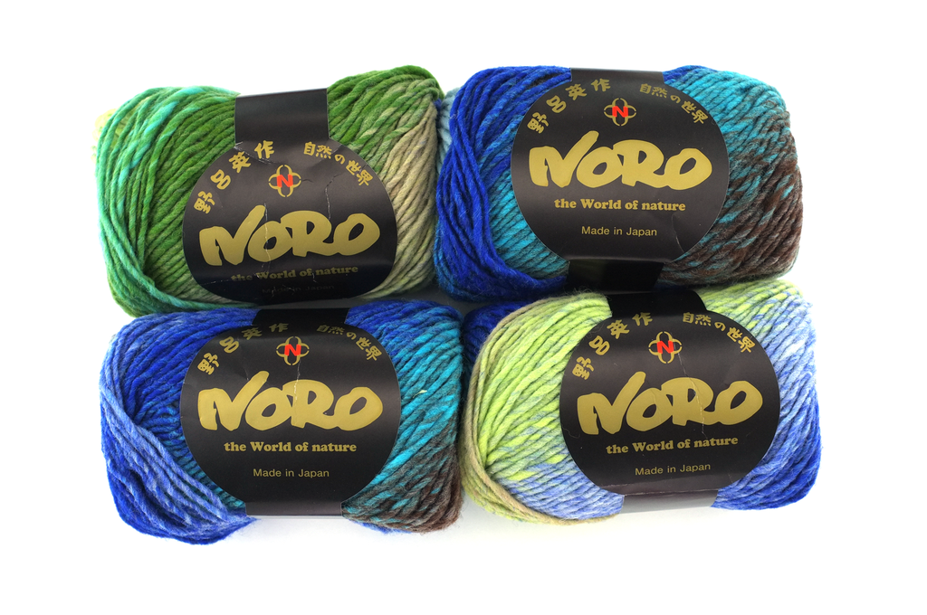 Noro Kureyon Color 344, Worsted Weight 100% Wool Knitting Yarn, teal, aqua, royal, olive from Purple Sage Yarns
