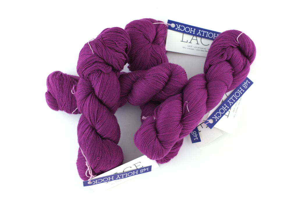 Malabrigo Lace yarn, Hollyhock, intense dark pink, fuchsia, color 148, lace weight from Purple Sage Yarns
