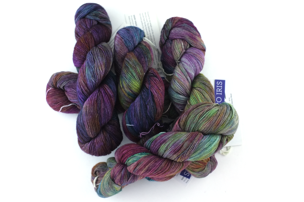 Malabrigo Lace in color Arco Iris, Lace Weight Merino Wool Knitting Yarn, raspberry, rose, green, #866 from Purple Sage Yarns