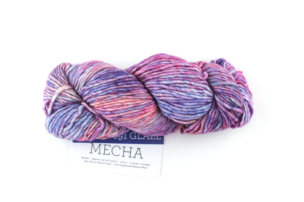 Malabrigo Mecha in color Glaze, Merino Wool Bulky Weight Knitting Yarn, pinks, purples, #091 from Purple Sage Yarns