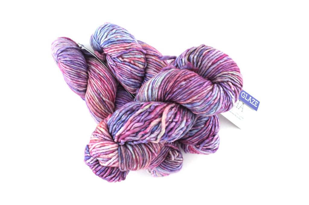Malabrigo Mecha in color Glaze, Merino Wool Bulky Weight Knitting Yarn, pinks, purples, #091 from Purple Sage Yarns