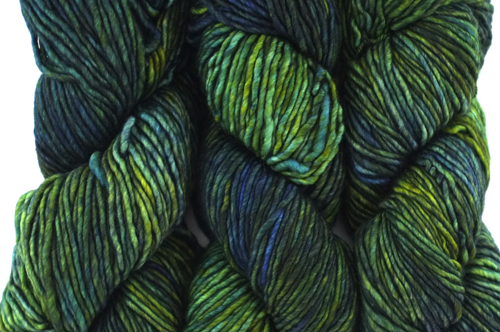 Malabrigo Mecha in color Hojas, Merino Wool Bulky Weight Knitting Yarn, forest of greens, #880