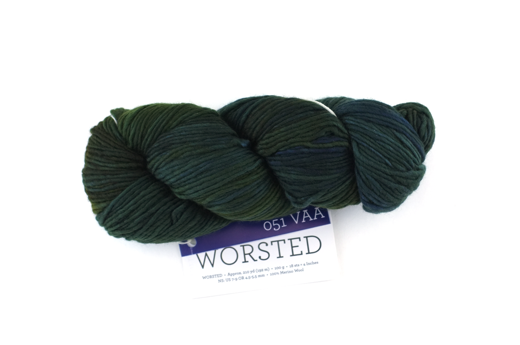 Malabrigo Worsted in color VAA, #051, Merino Wool Aran Weight Knitting Yarn, dark forest green
