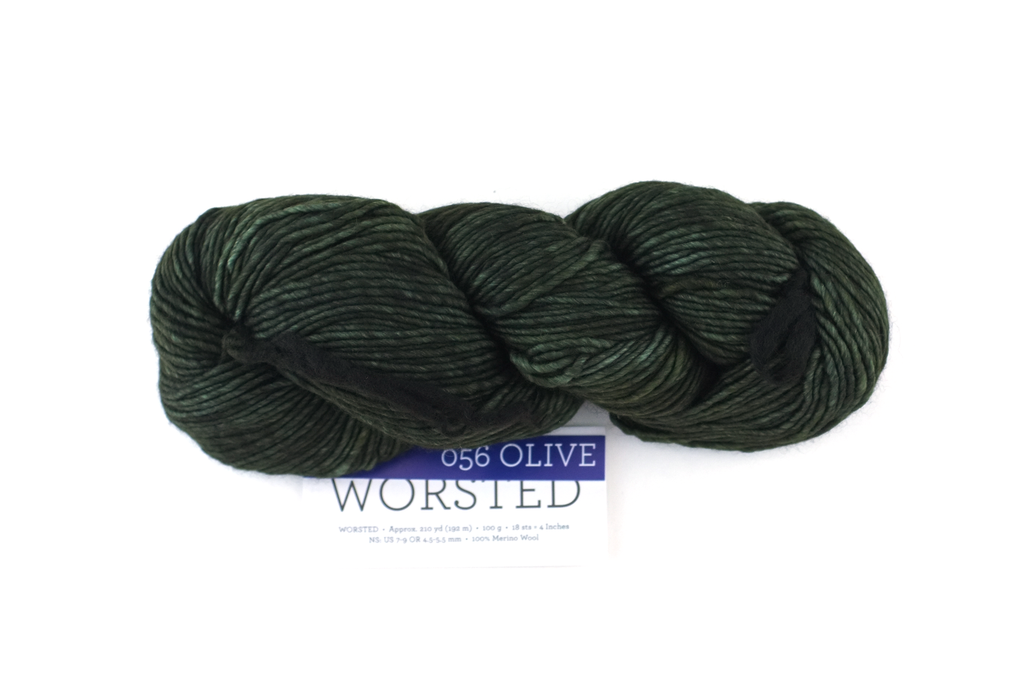 Malabrigo Worsted in color Olive, #056, Merino Wool Aran Weight Knitting Yarn, deep olive green