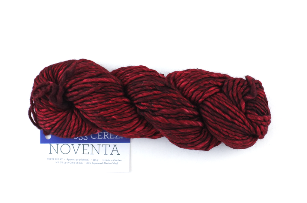 Malabrigo Noventa in color Cereza, Merino Wool Super Bulky Knitting Yarn, machine washable, dark red, #033