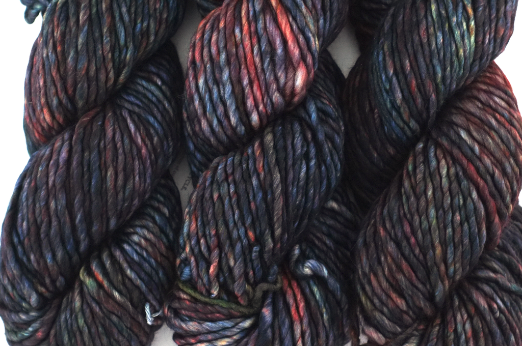 Malabrigo Noventa in color Pocion, Merino Wool Super Bulky Knitting Yarn, machine washable, dark navy, red, #139 from Purple Sage Yarns
