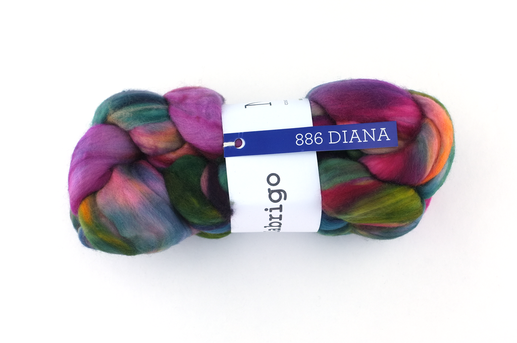 Malabrigo Nube, Diana, red, green, chestnut, color 886, merino spinning fiber from Purple Sage Yarns