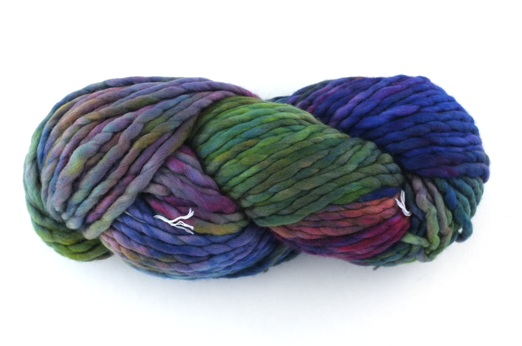 Malabrigo Rasta in color Aniversario, Super Bulky Merino Wool Knitting Yarn, blues, reds, red-violet, purples, #005 from Purple Sage Yarns