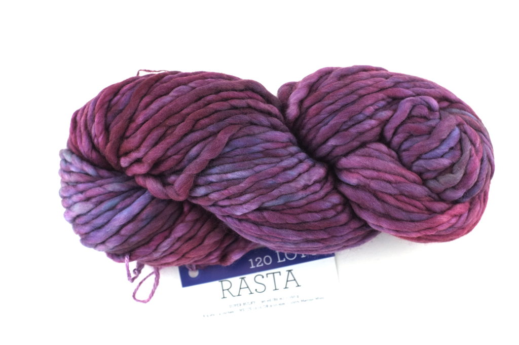 Malabrigo Rasta in color Lotus, Super Bulky Merino Wool Knitting Yarn, crimson, blues, rose, #120 from Purple Sage Yarns