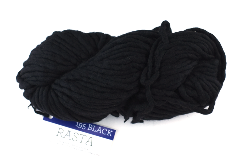 Malabrigo Rasta in color Black, Merino Wool Super Bulky Knitting Yarn, solid black, #195 from Purple Sage Yarns