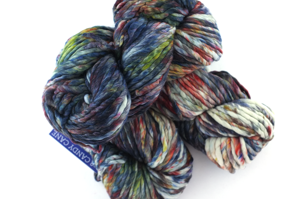 Malabrigo Rasta in color Candy Cane, Super Bulky Merino Wool Knitting Yarn, red, blue, gray, #198 from Purple Sage Yarns