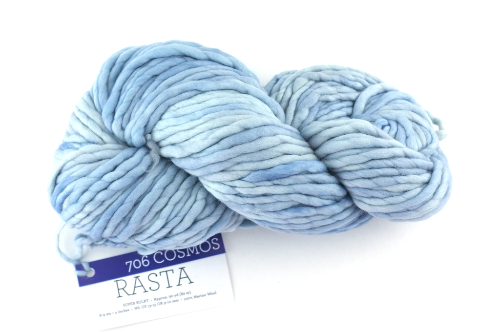 Malabrigo Rasta in color Cosmos, Merino Wool Super Bulky Knitting Yarn, soft baby blue, #706 from Purple Sage Yarns