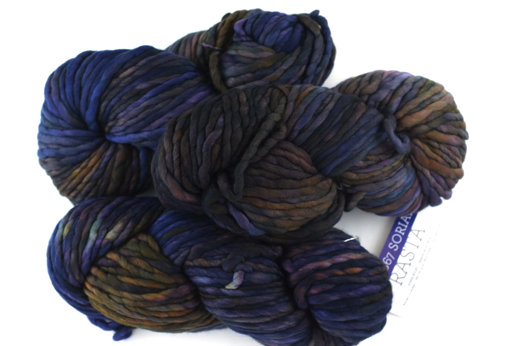Malabrigo Rasta in color Soriano, Super Bulky Merino Wool Knitting Yarn, purple, olive, bronze, #867