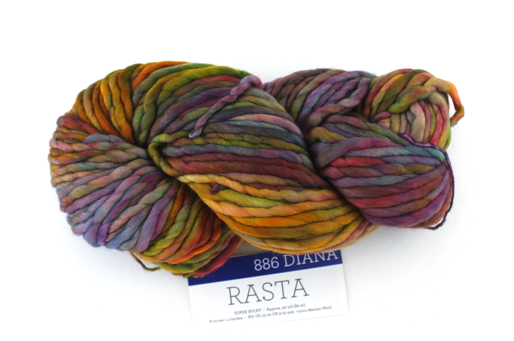 Malabrigo Rasta in color Diana, Super Bulky Merino Wool Knitting Yarn, red, green, chestnut, #886 from Purple Sage Yarns