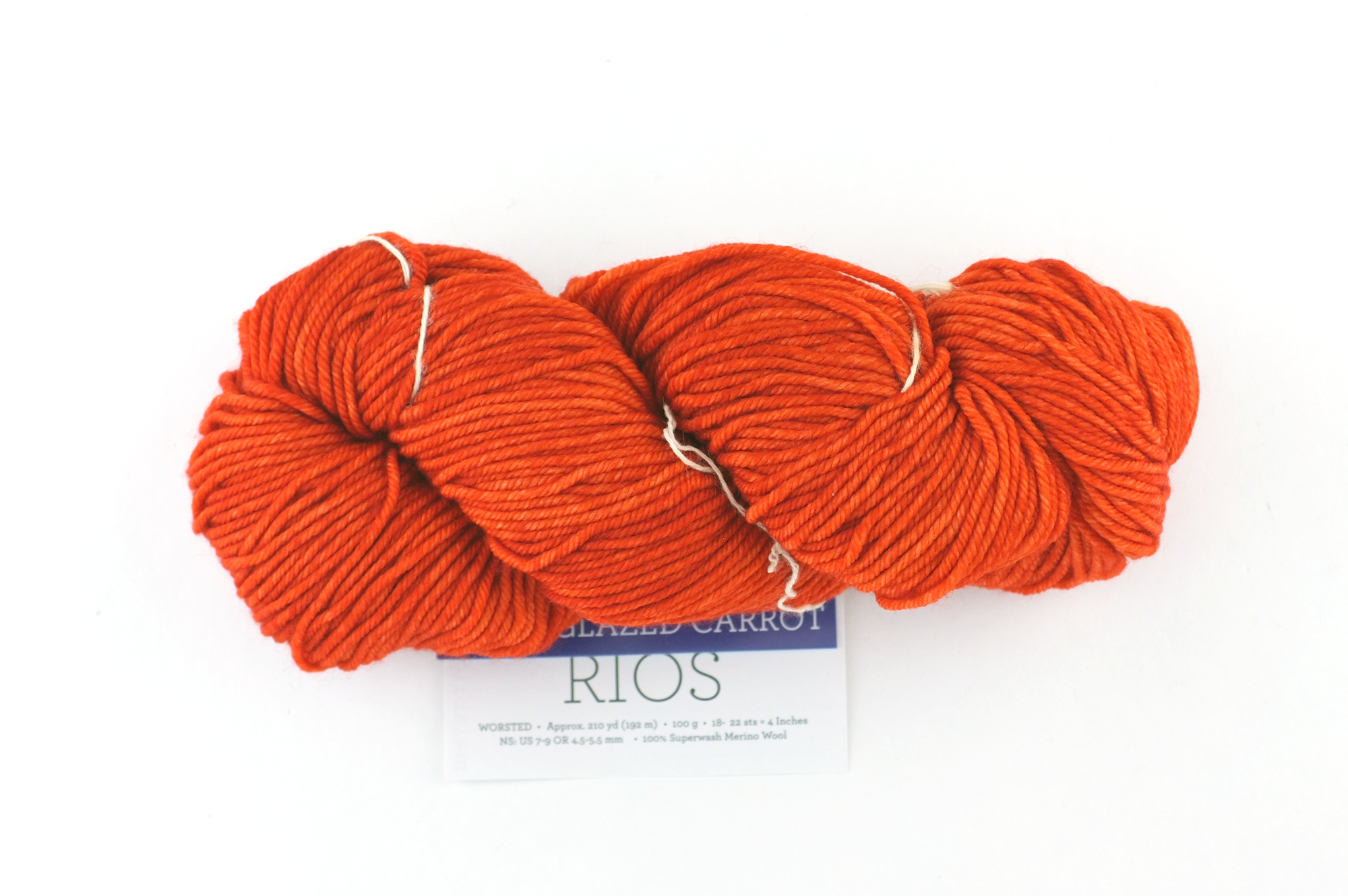 Malabrigo Rios in color Glazed Carrot, merino wool worsted weight knitting yarn, orange, #016