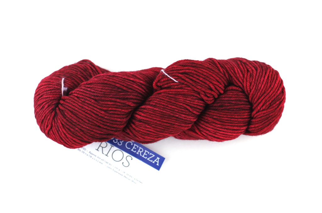 Malabrigo Rios in color Cereza, Worsted Weight Superwash Merino Wool Knitting Yarn, dark red, #033