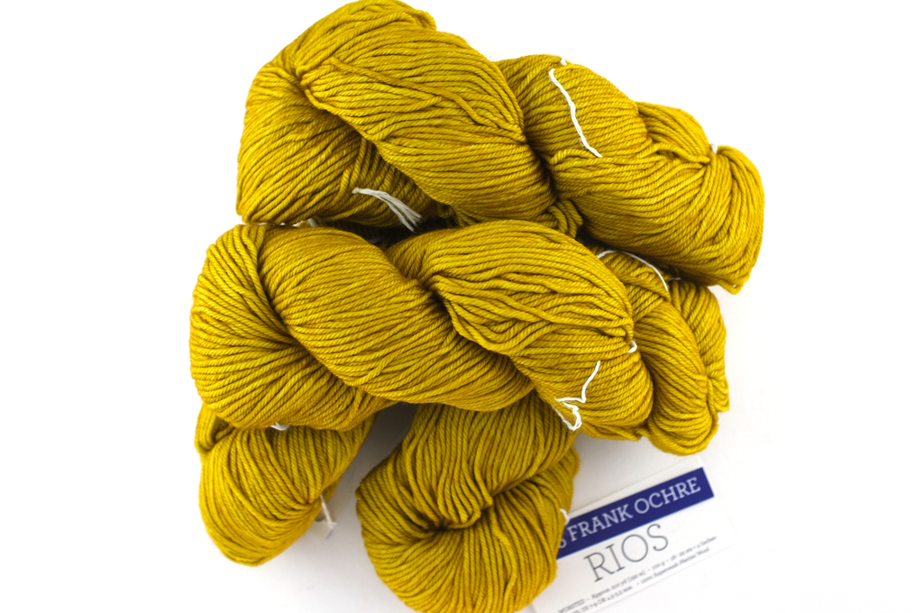 Malabrigo Rios in color Frank Ochre, Worsted Weight Superwash Merino Wool Knitting Yarn, rich ochre yellow, #035 from Purple Sage Yarns