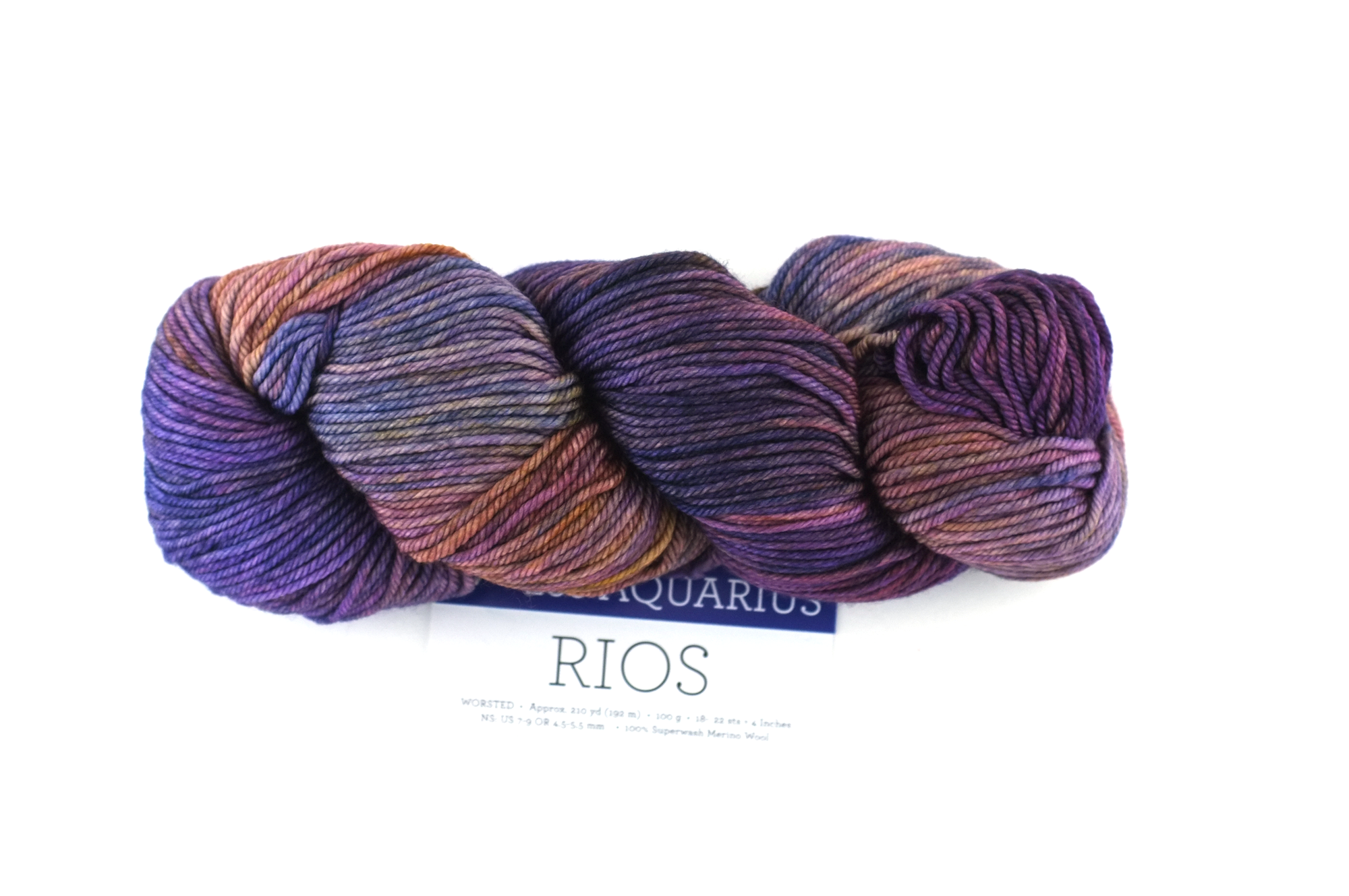 Malabrigo Rios in color Aquarius, Merino Wool Worsted Weight Superwash Knitting Yarn, purple, brown, #288