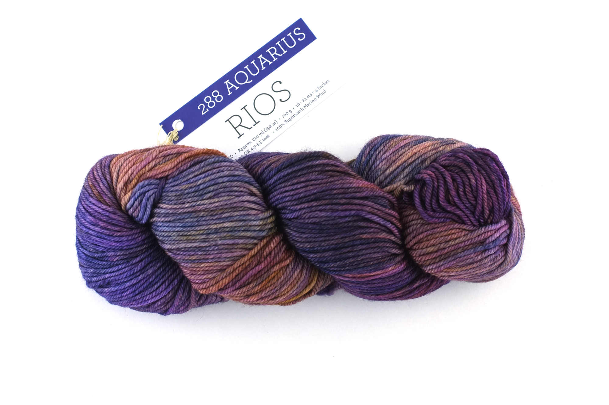 Malabrigo Rios in color Aquarius, Merino Wool Worsted Weight Superwash Knitting Yarn, purple, brown, #288