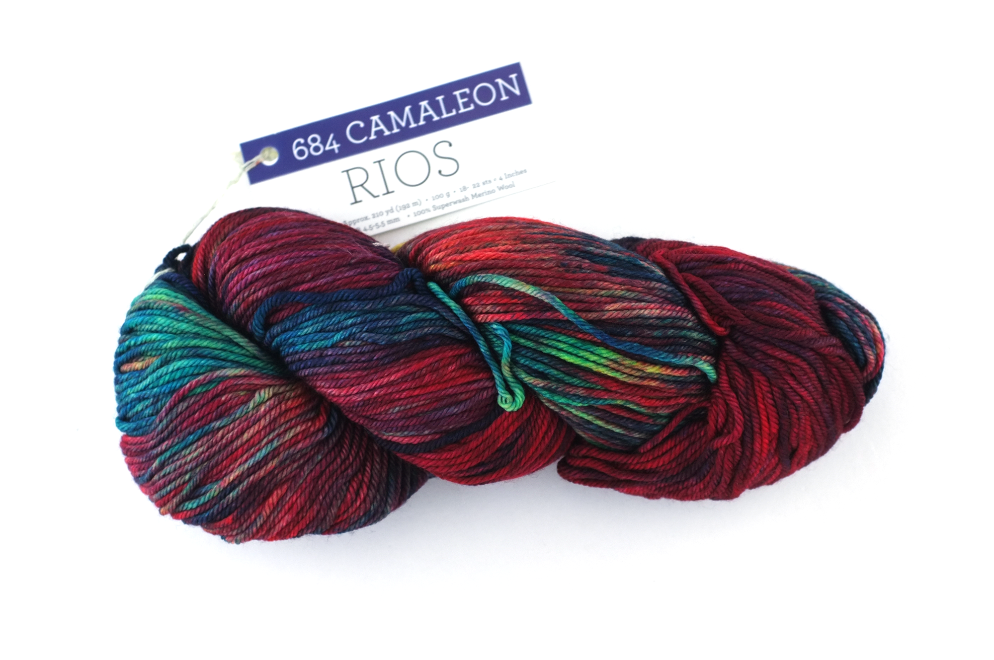 Malabrigo Rios in color Camaleon, Worsted Weight Superwash Merino Wool Knitting Yarn, deep rainbow shades, #684