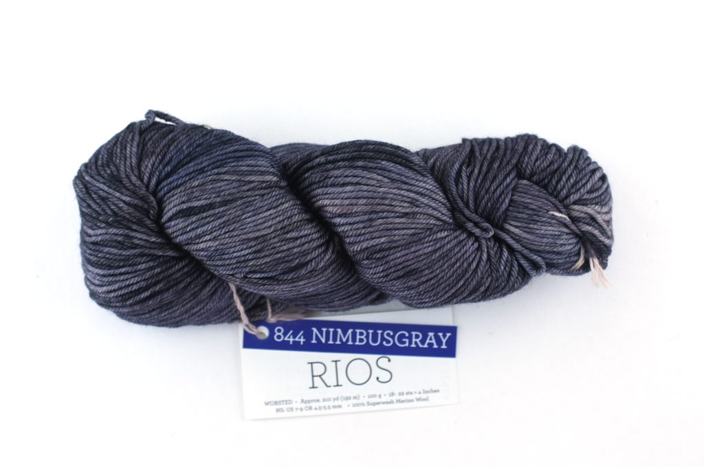 Malabrigo Rios in color Nimbus Gray, Merino Wool Worsted Weight Knitting Yarn, gray shades, #844 from Purple Sage Yarns