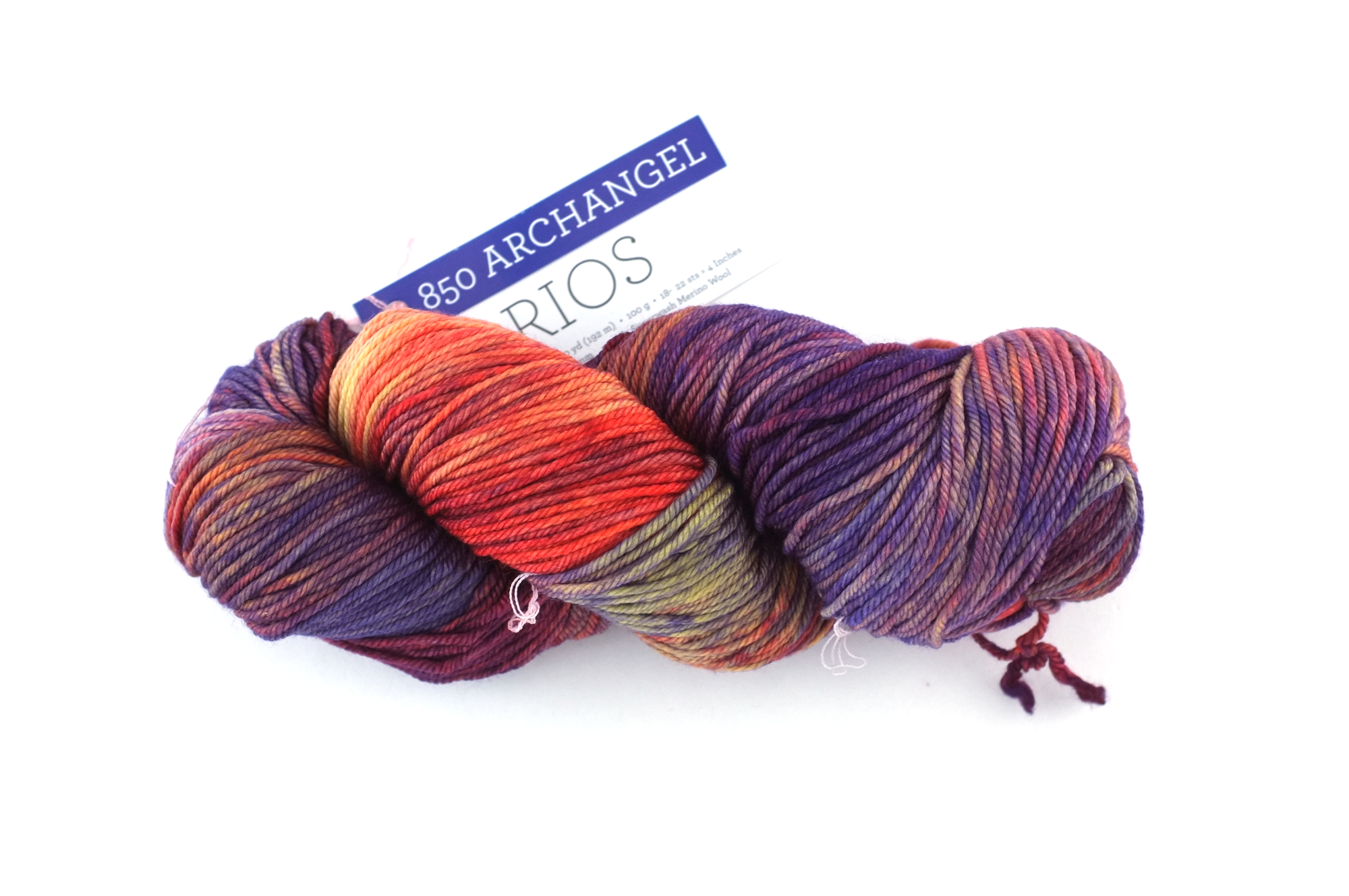 Malabrigo Rios in color Archangel, Worsted Weight Superwash Merino Wool Knitting Yarn, purple, vermilion, #850