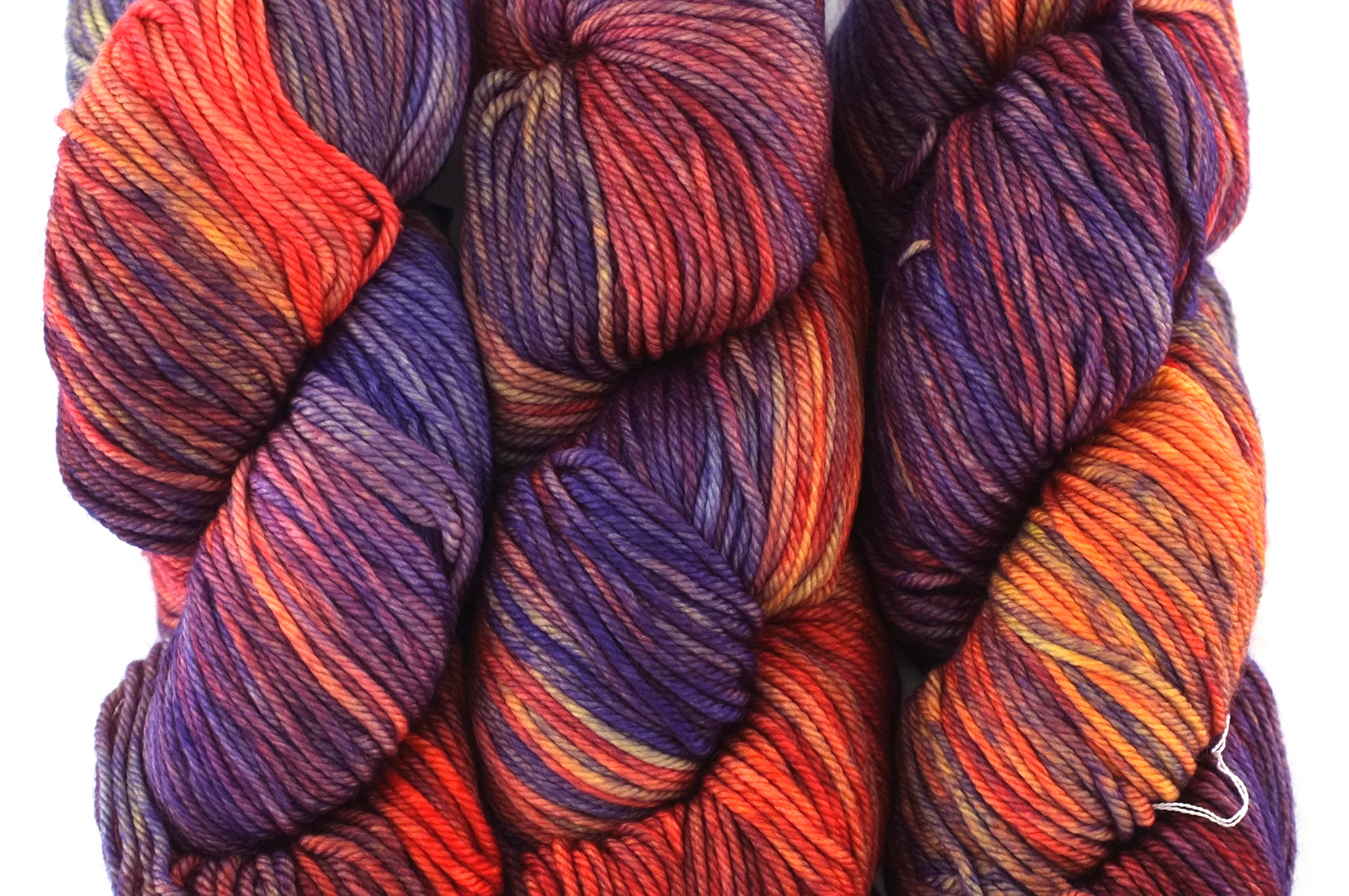 Malabrigo Rios in color Archangel, Worsted Weight Superwash Merino Wool Knitting Yarn, purple, vermilion, #850