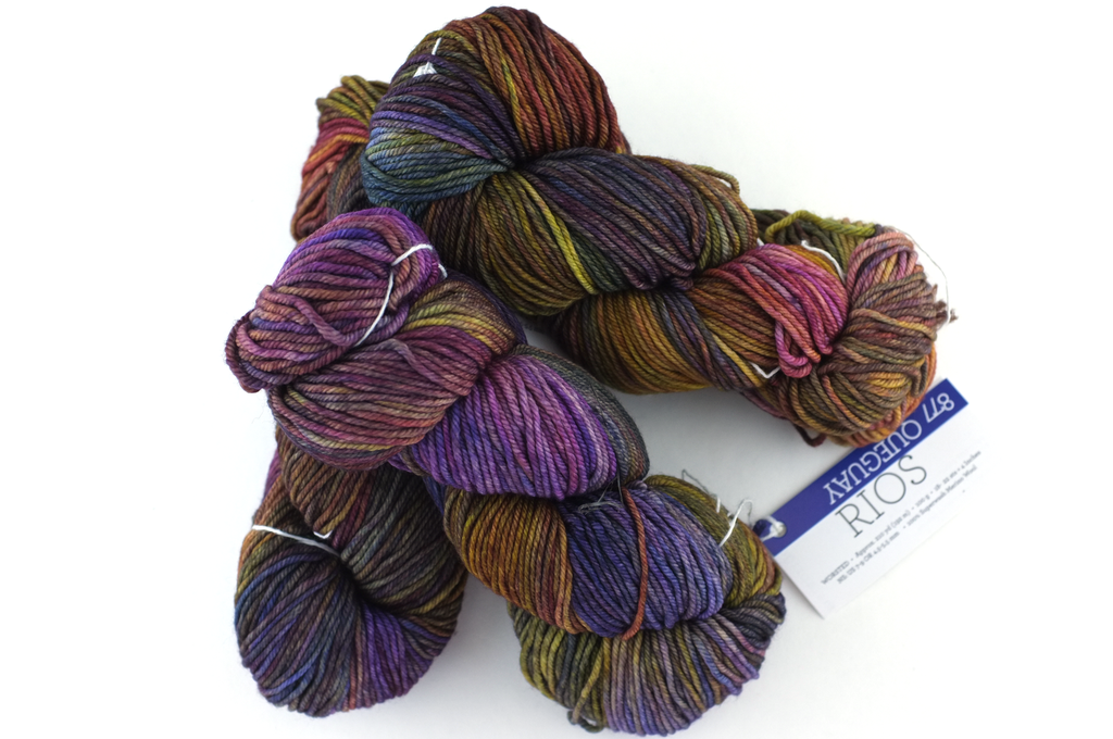 Malabrigo Rios yarn, color Queguay, purple, wheat, magenta, #877