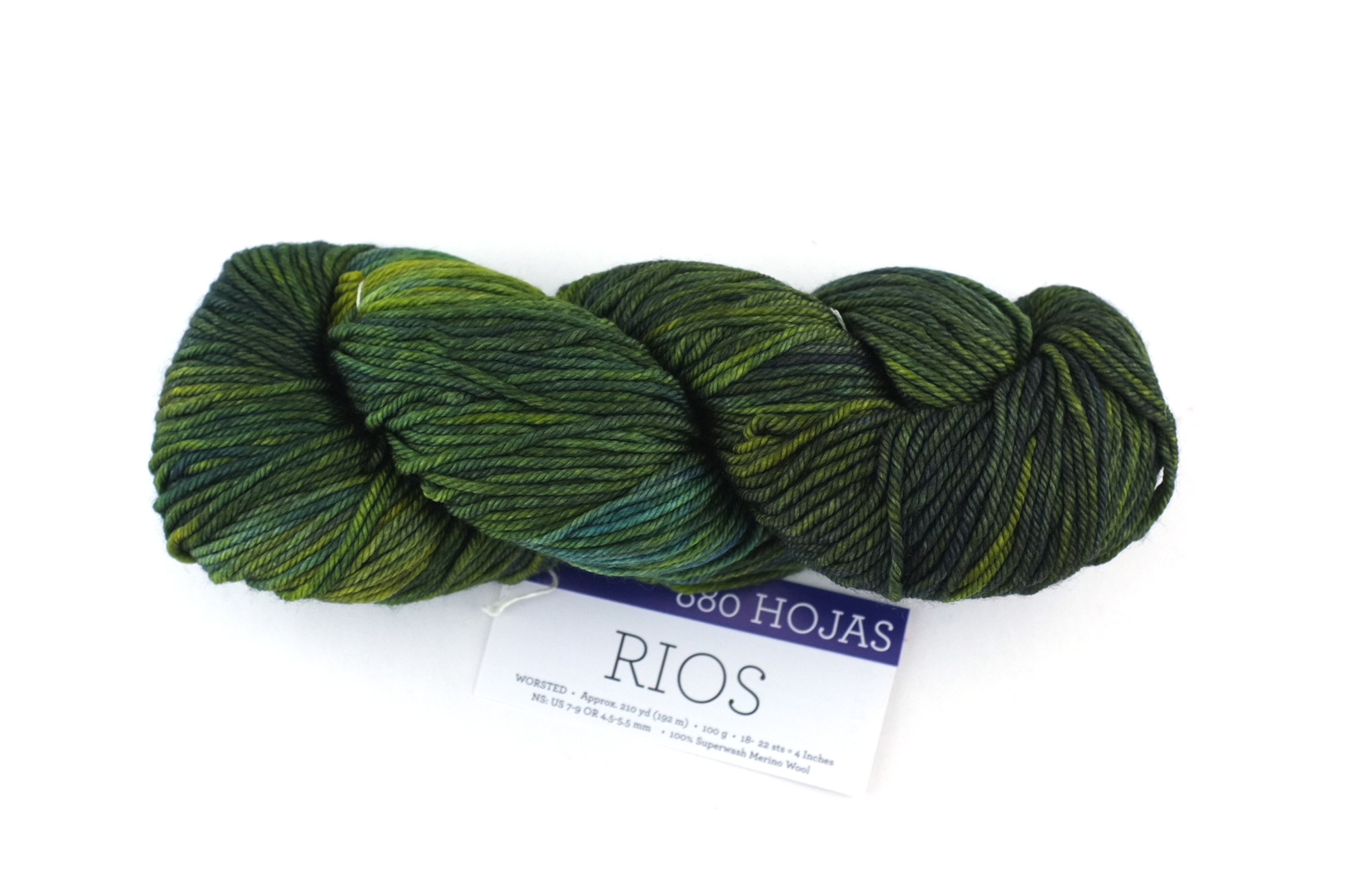 Malabrigo Rios in color Hojas, Merino Wool Worsted Weight Knitting Yarn, leafy greens, #880