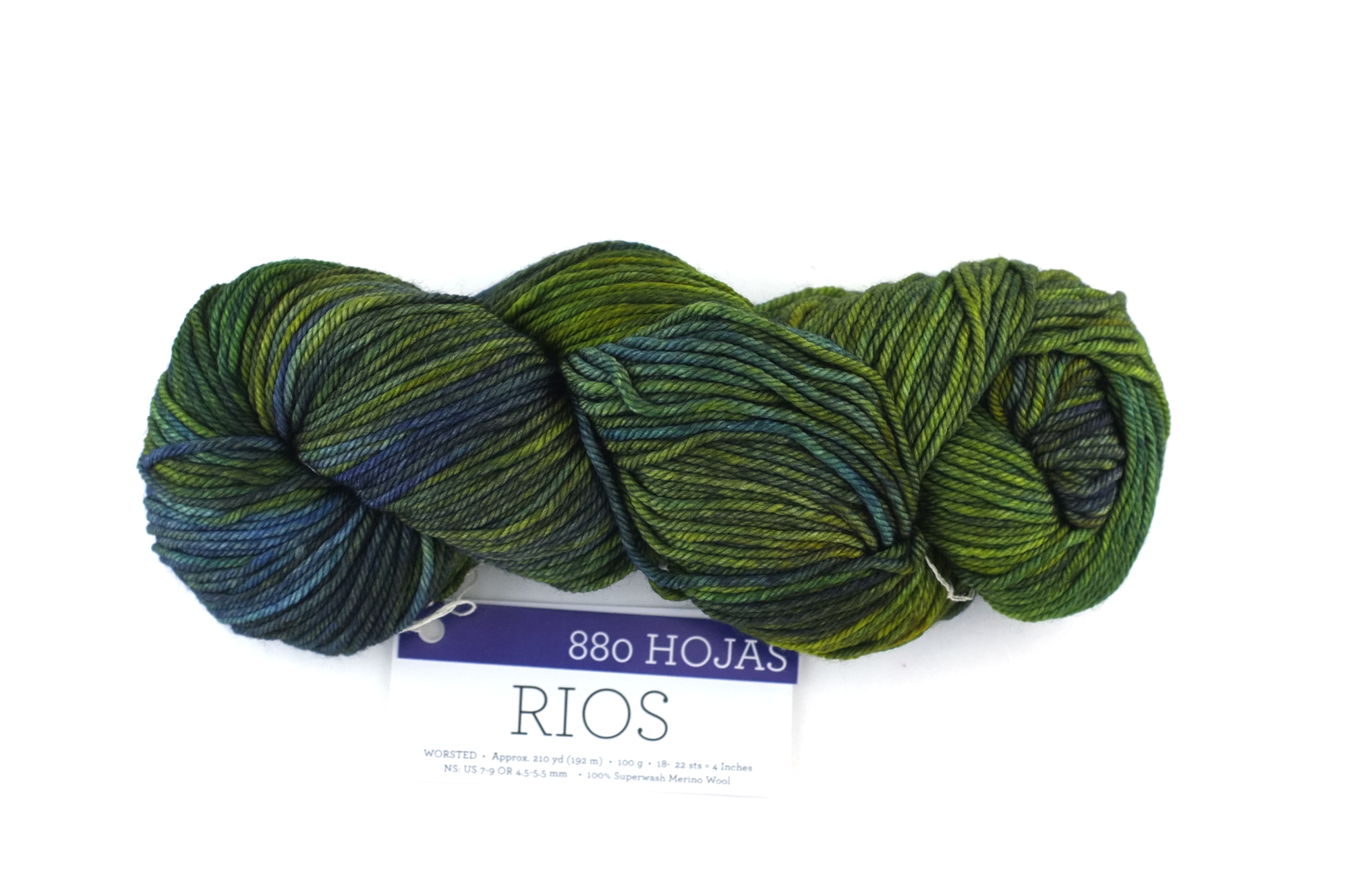 Malabrigo Rios in color Hojas, Merino Wool Worsted Weight Knitting Yarn, leafy greens, #880