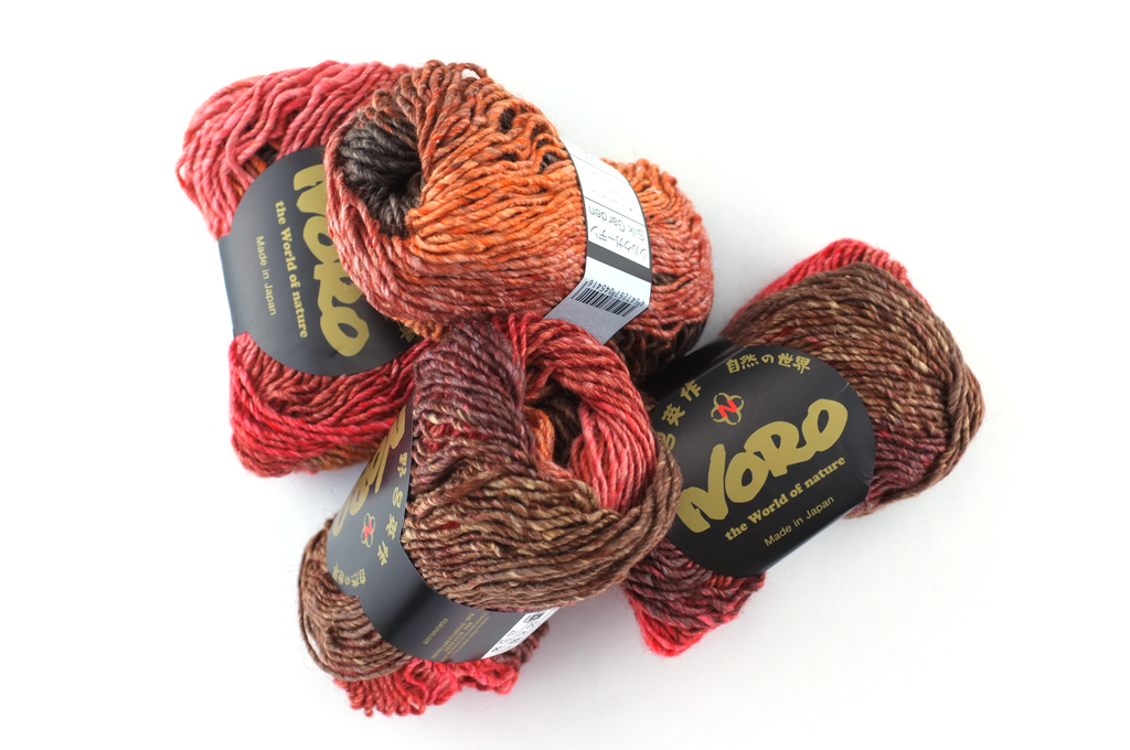 Noro Silk Garden Color 517, silk mohair wool aran weight knitting yarn, red, orange, brown shades from Purple Sage Yarns
