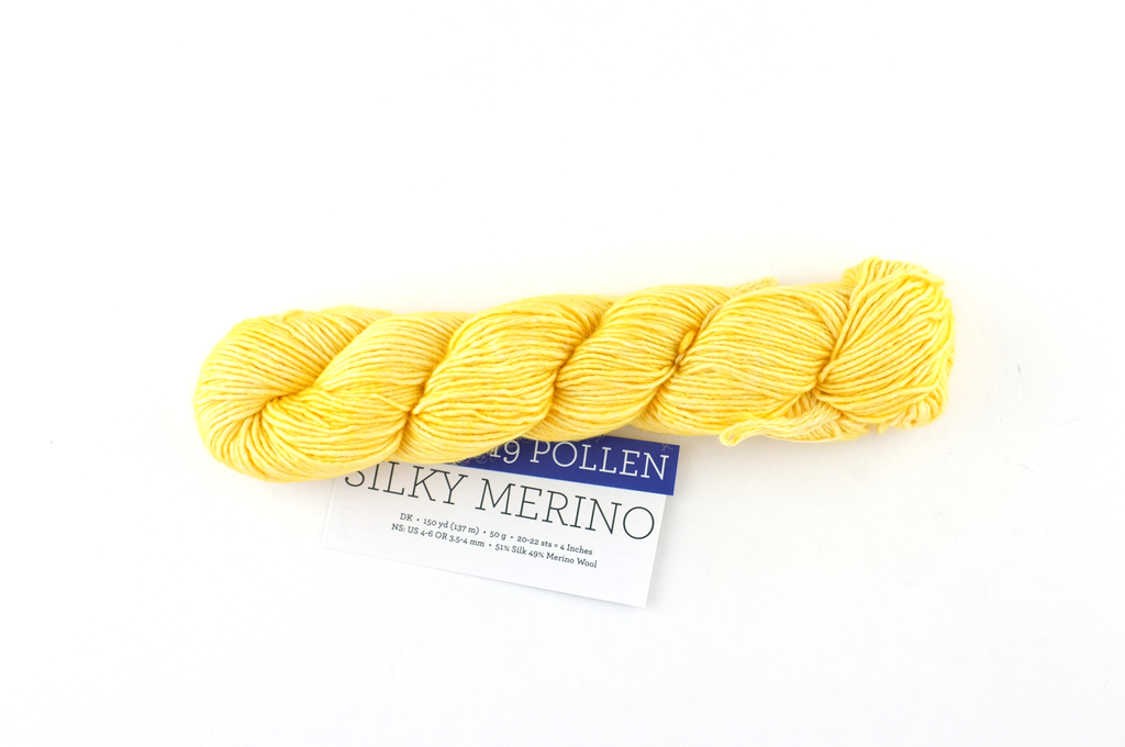 Malabrigo Silky Merino in color Pollen, DK Weight Silk and Merino Wool Knitting Yarn, soft yellow, #019