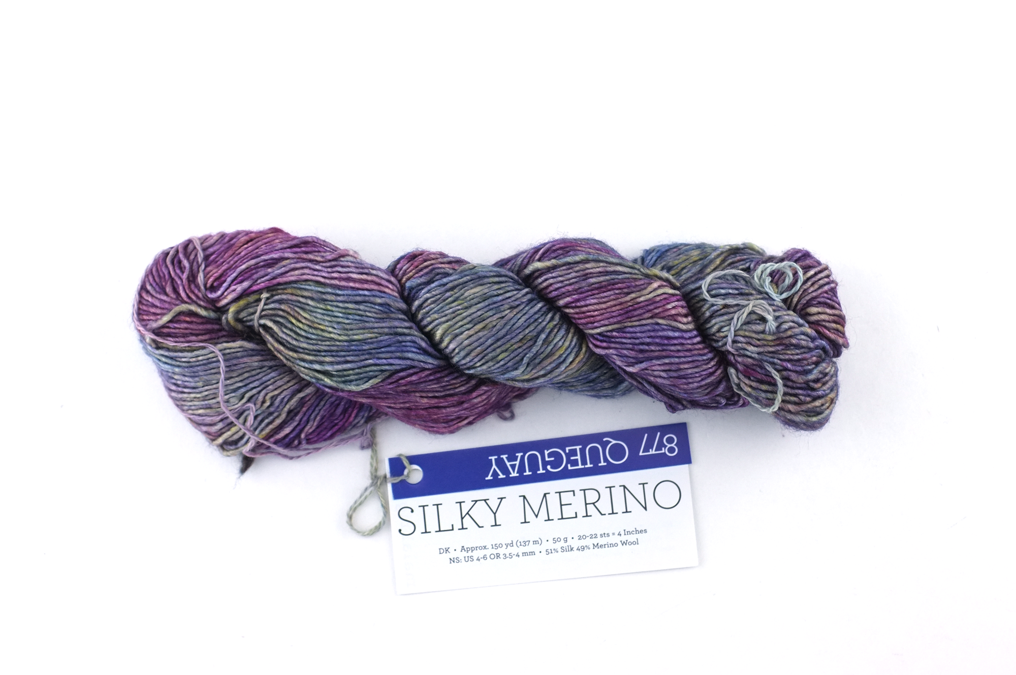 Malabrigo Silky Merino in color Queguay, DK Weight Silk and Merino Wool Knitting Yarn, soft purples, #877 from Purple Sage Yarns