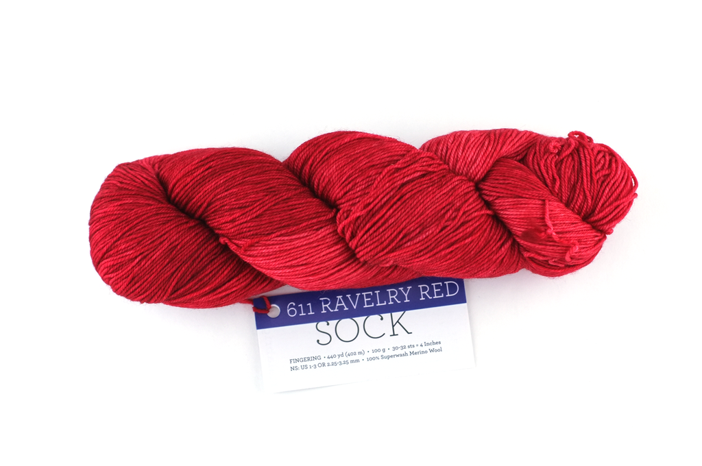 Malabrigo Sock merino yarn, color Ravelry Red, 611, pure red