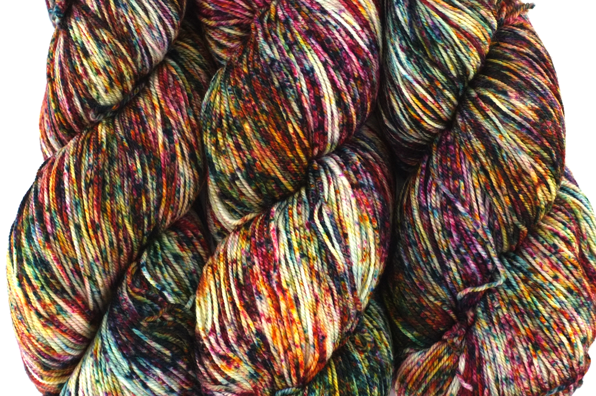 Malabrigo Sock in color Carnival, Fingering Weight Merino Wool Knitting Yarn, wild speckle dyed in rainbow shades, #669 from Purple Sage Yarns