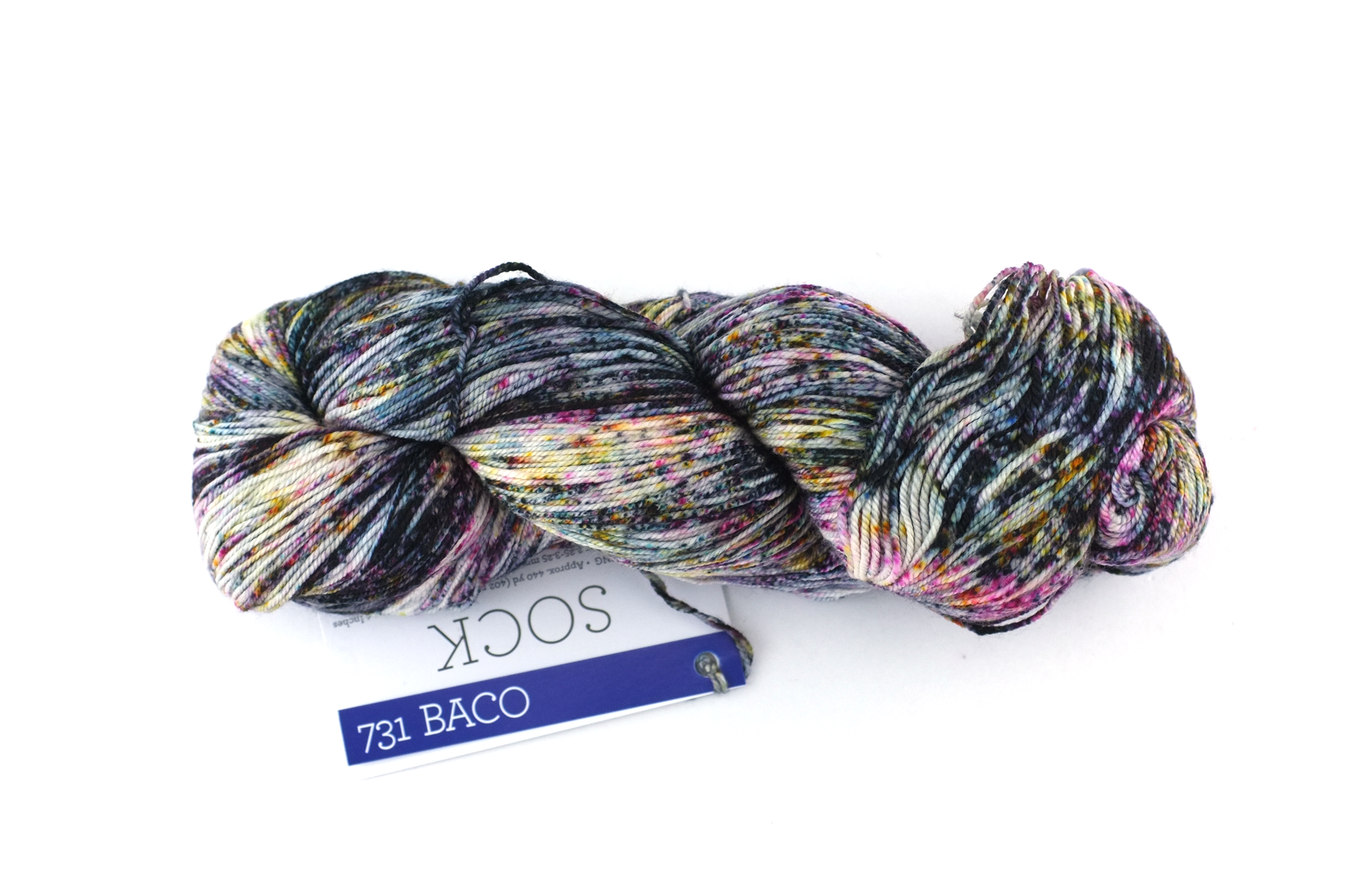 Malabrigo Sock in color Baco, Fingering Weight Merino Wool Knitting Yarn, colorful speckles on off-white, #731