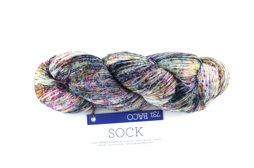 Malabrigo Sock in color Baco, Fingering Weight Merino Wool Knitting Yarn, colorful speckles on off-white, #731