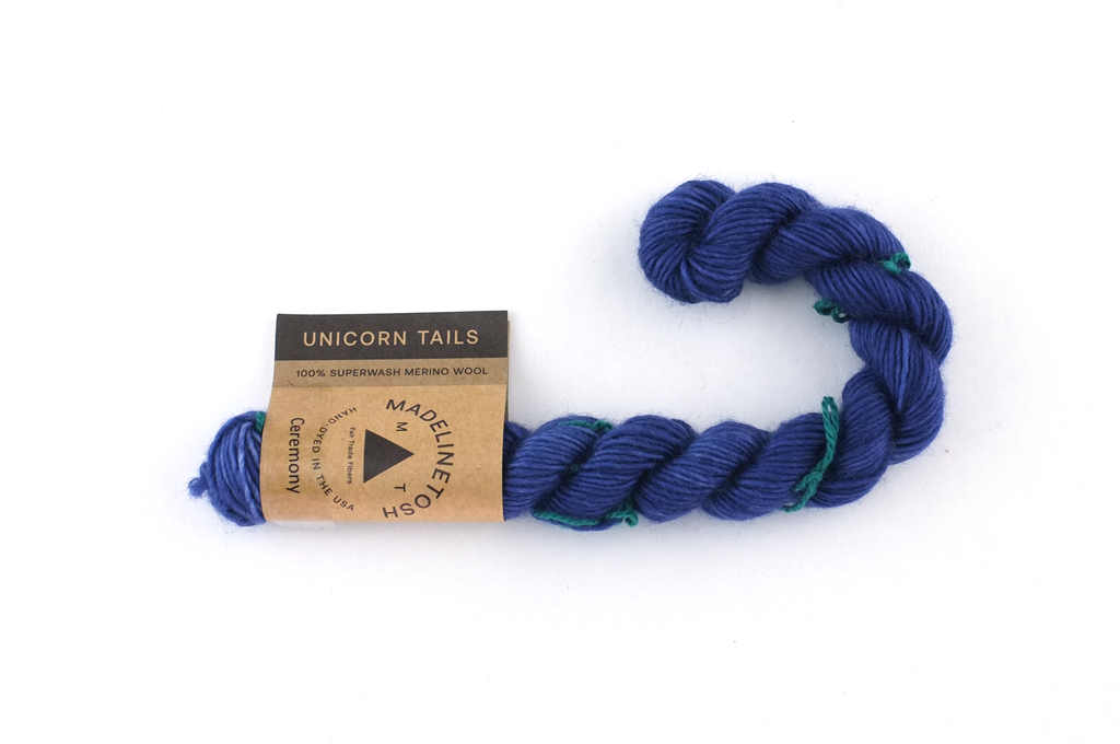 Unicorn Tails by Madeline Tosh, Ceremony, blue, superwash fingering mini-skein yarn
