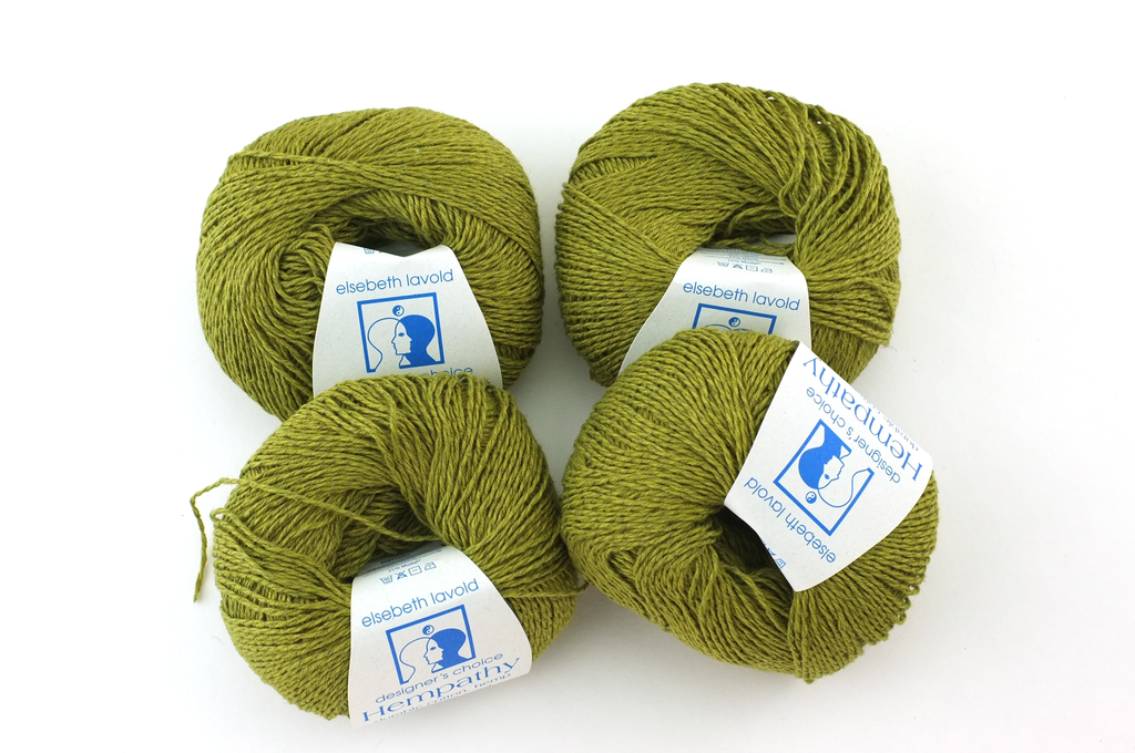 Hempathy no 108, Olive, hemp, cotton, modal, medium olive heather, linen-like DK weight knitting yarn from Purple Sage Yarns