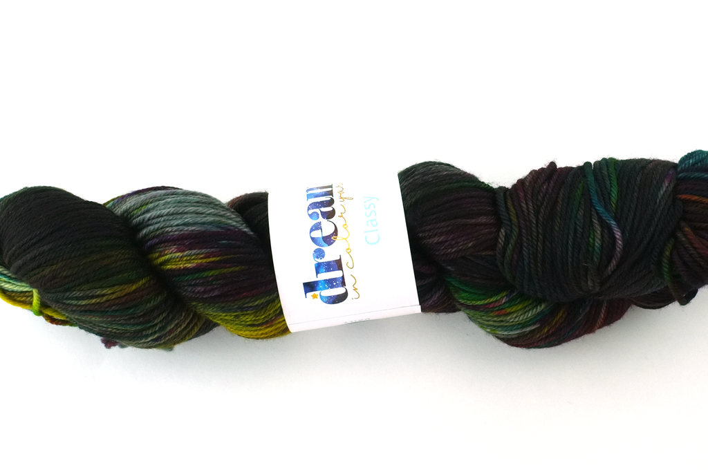 Dream in Color Classy color Charcoal Prismatic 574, rainbow with dark gray, worsted weight yarn from Purple Sage Yarns