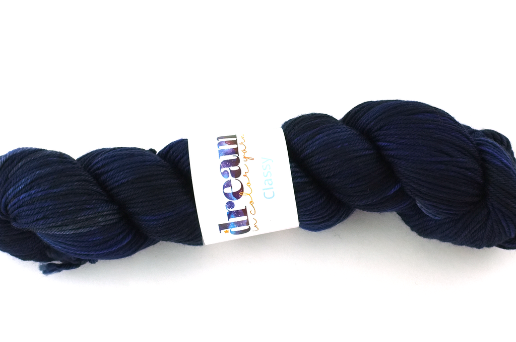 Dream in Color Classy color Indigo 724, worsted weight superwash wool knitting yarn, deep indigo blues from Purple Sage Yarns
