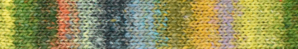 Noro Haruito, silk-cotton yarn, worsted weight, greens, orange, dragon skeins, col 07