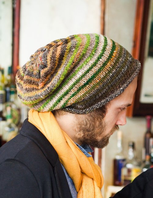 Kureyon Man's Slouch Hat, free digital knitting pattern download from Purple Sage Yarns