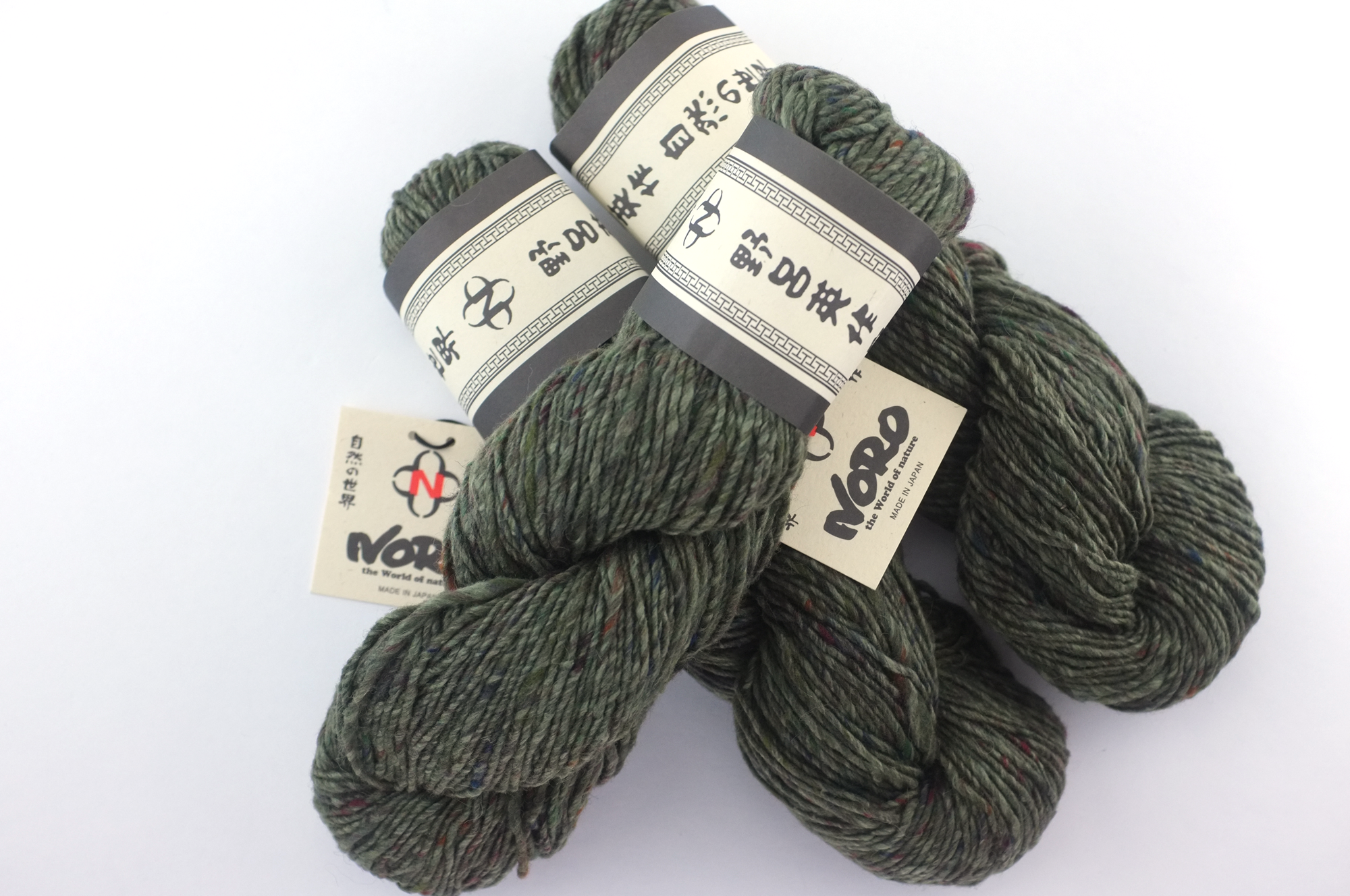 Noro Madara Color 20, wool silk alpaca, worsted weight knitting yarn, army green tweed