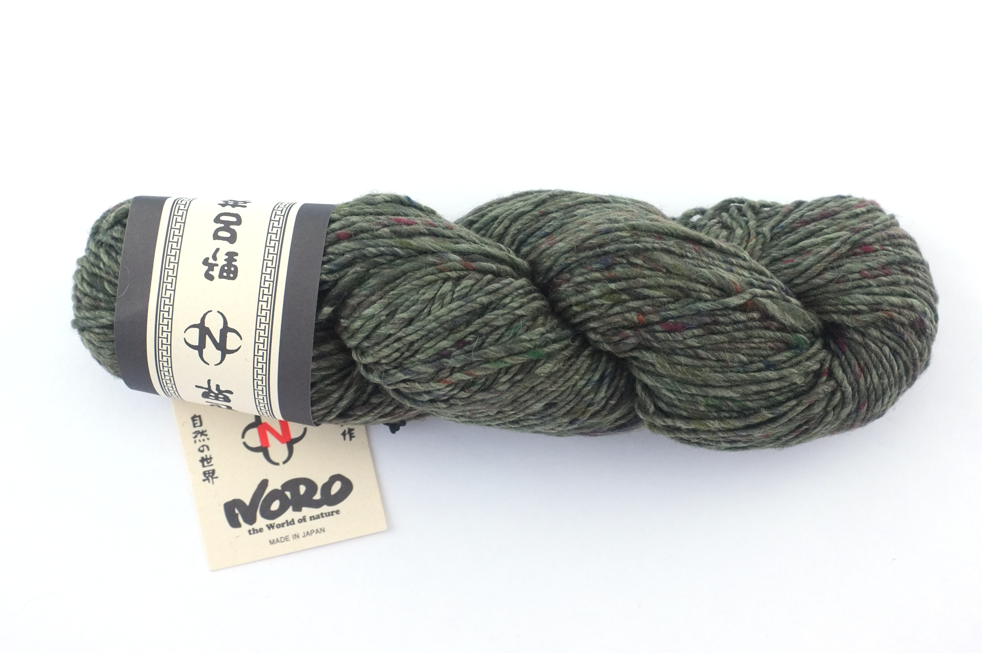 Noro Madara Color 20, wool silk alpaca, worsted weight knitting yarn, army green tweed