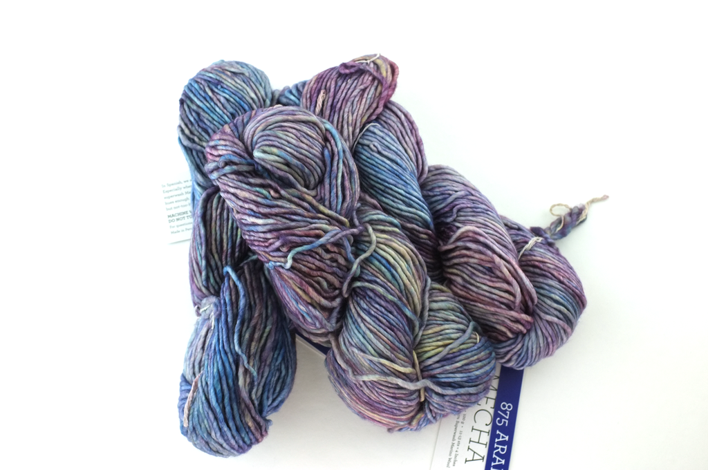 Malabrigo Mecha in color Arapey, Bulky Weight Merino Wool Knitting Yarn, blues, purples, #875 - Purple Sage Yarns